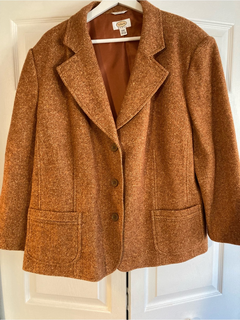 Talbots Orange Rust Herringbone Wool Blazer